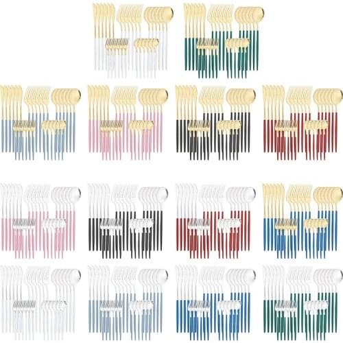 30pcs Western Cutlery Set Stainless Steel Knife Fork Spoon Flatware Dinner Tableware Set Home Dinnerware Knife Spoon Set Durable