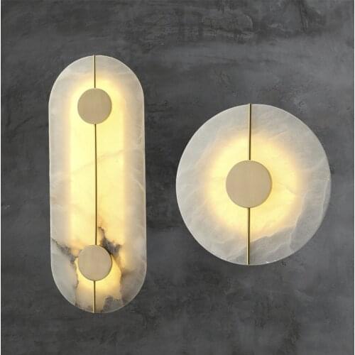 Modern Creative LED Wall Lamp Restaurant Apartment Guest House European Style Marble Copper Round Decoration Lighting Fixtures