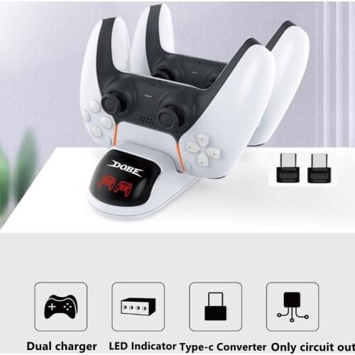 Updated P5 Dual Controller Charger,Charging Dock Station Stand Base For Playstation 5 PS5 Gamepad LED Indicator Type C Ports