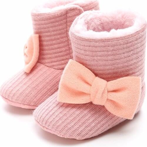 0-18M Baby Girl Shoes Boots Winter Warm Newborn Toddler Shoes for Babies Infant Prewalkers Soft Sole Bow Plush Shoes Boots