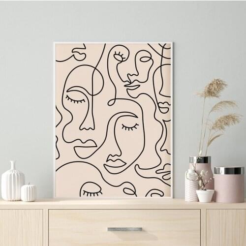 Single Line Face Art Minimalist Poster Woman Face One Line Drawing Neutral Wall Art Canvas Painting Home Room Wall Decor