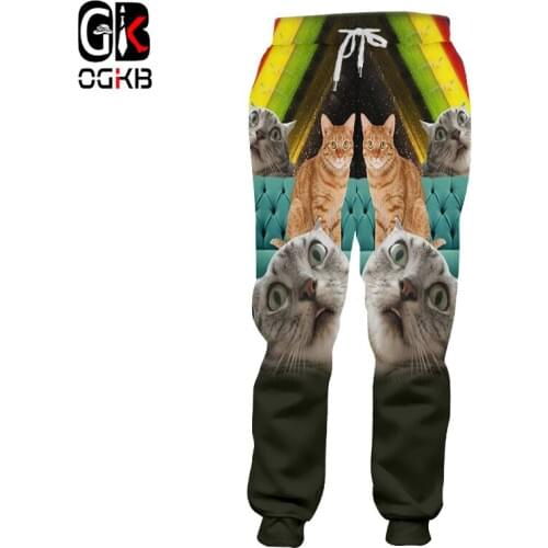 OGKB Casual Pants Homme Hot Long Loose Animal 3D Trousers Print Rainbow Cat Sweatpants Funny Plus Size 5XL Attire Unisex Autumn