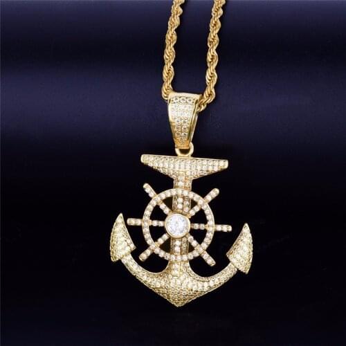 Iced Out Big Anchor Necklaces Jewelry Full Cubic Zircon Pendant Necklace MenS Fashion Hip Hop Jewelry