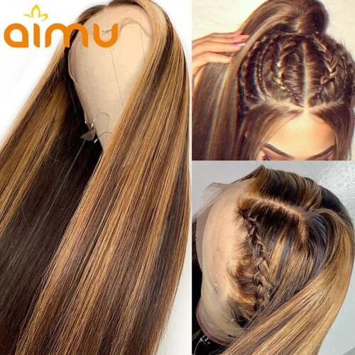 30 Inch Straight Pre Plucked 13X6 Lace Frontal Wig Highlight Honey Blonde HD Lace Front Wig Brazilian Human Hair Wig Women Full