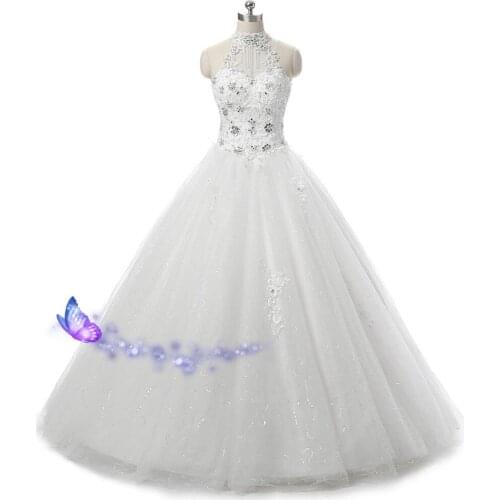 Real photos high neck cheap wedding dress with appliques crystal 2016 sexy backless bride Dresses vestido de noiva ball gowns