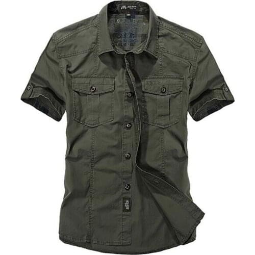 Chemise Homme Loose Army Shirt Men 2021 New Summer Mens Solid Military Short Sleeves Shirts Cotton Breathable