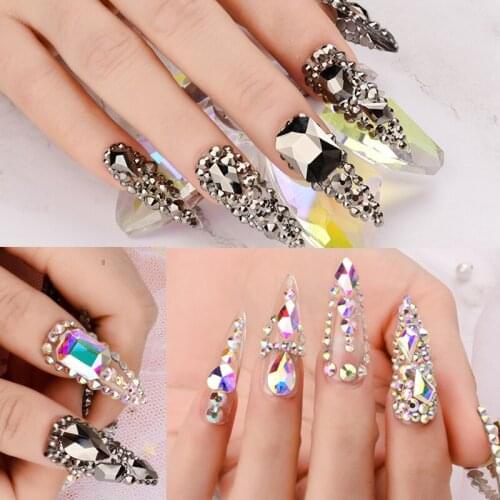 Mixed 100pcs Crystal AB Nail Art Decorations Flatback Strass Shiny Glass Nail Stones Gems For 3D Nails DIY Manicure Rhinestones