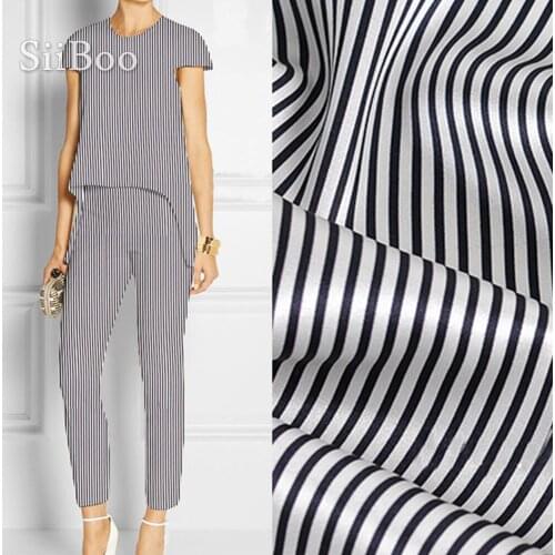 Black white stripe print spandex silk satin fabric for dress natural silk tissu telas tecidos stoffen 19mm SP4355 FREE SHIPPING