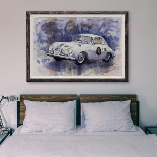 T045 Retro Racing Car Classic Painting Silver car 92 Custom Silk Poster Home Deco Wall Art Christmas Gift