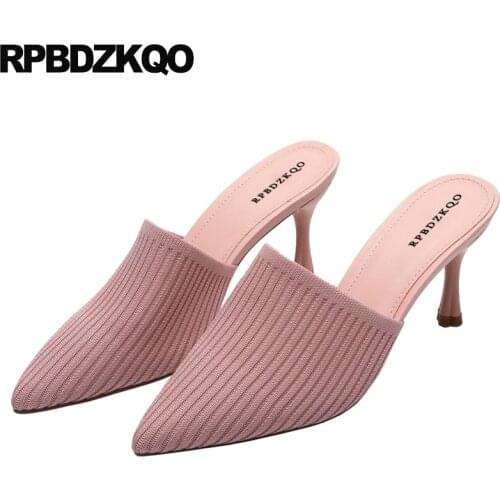 Pumps 3 Inch Pink Shoes Women Mules Slipper High Heels Peach Medium Colourful Sandals Closed Stiletto Girls Kitten Trending Knit
