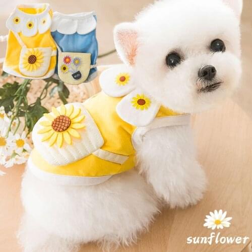 Spring Summer Thin Puppy Vest Short Skirt Petal Collar Shoulder Bag Cute Sunflower Cat Clothes Small Medium Pet Clothes