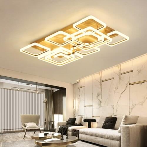 Gold Blue Big Square Indoor Ceiling Lamp Modern Simple Living Room Bedroom Dining Room Study Surface mounted LED Ceiling Lights