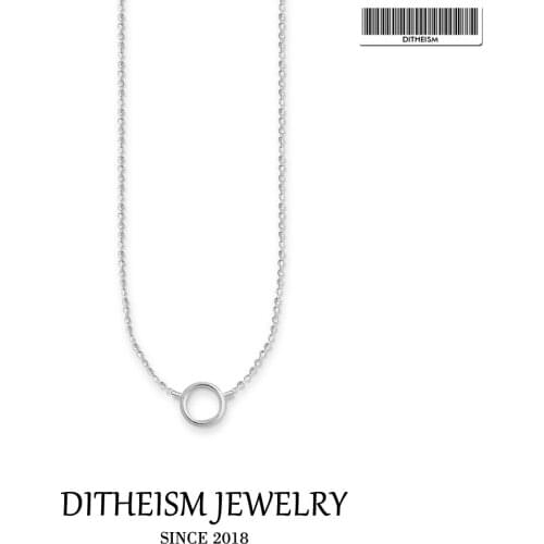 Link Chain Necklace Round Charm Carrier, 2020 Spring Brand New Fashion 925 Sterling Silver Jewelry Trendy Gift For Women Girls