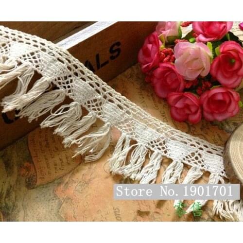 10yds/lot width 4.5CM ) Free Shipping Vintage Beige Crochet Cotton Lace Tassels, Fringe Trimming For Sewing Garment
