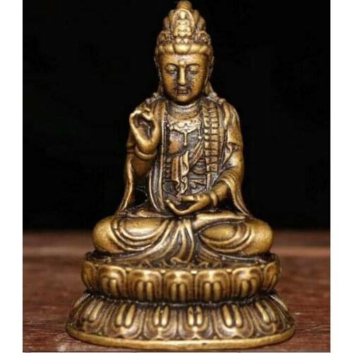 2.36" Tibetan Buddhism pure copper Handmade Kwan-yin Bodhisattva Buddha statue