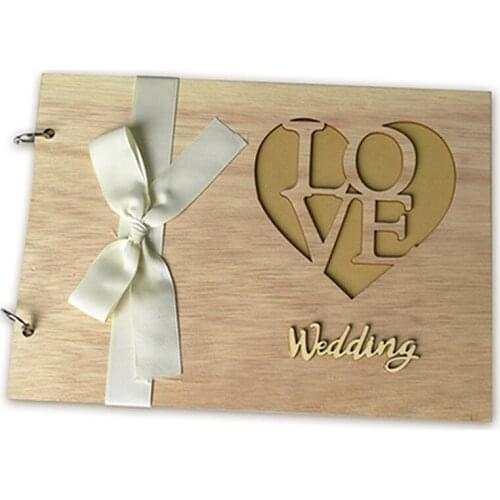 20 Page Wedding GuestBook Wooden Guest Book Personalised DIY Photo book Signature Guest books Heart Shape Decora book