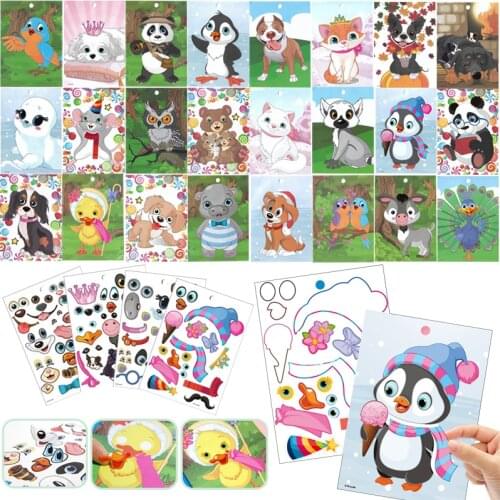 24Pages Animal+4 Sheets Stickers Children Cartoon Sticker Books Funny Puzzle Game Concentration Training Education Toy Kids Gift
