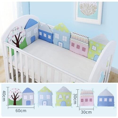 5pcs/Pack Infant Crib Bumper Bed Protector Baby Kids Cotton Cot Nursery Bedding House Bumper For Boy And Girl