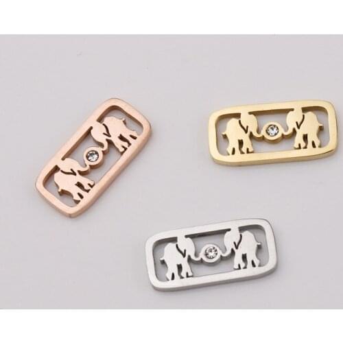 5pcs Mirror polished stainless steel square elephant belt drill hollow pendant DIY woven necklace Bracelet accessories jewelry