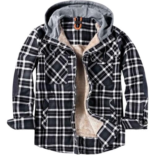 ABOORUN 2021Plus Size Mens Corduroy Plaid Fleece Shirts Winter Casual Warm Hooded Shirts for Male