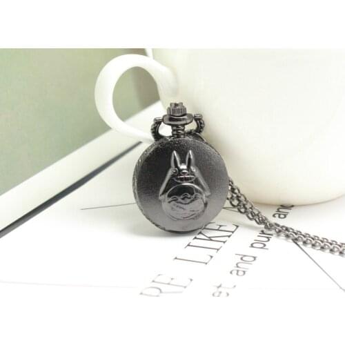 Antique My Neighbor Totoro Quartz Pocket Watch Necklace Black Chain Pendant Christmas Gift Clock Watch