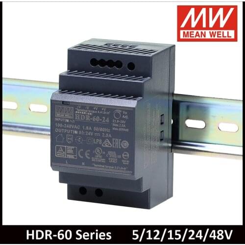 MEAN WELL HDR-60-5 85-264VAC To DC 5V 6.5A meanwell HDR-60 32.5W Single Output Industrial DIN Rail Power Supply