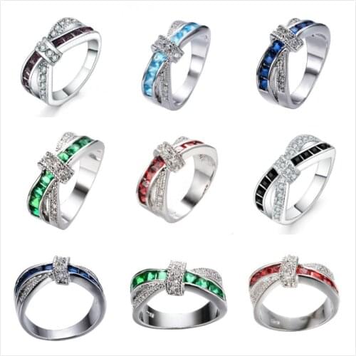 Charm 925 Sterling Silver Rings For Women Colored crystal size 6/7/8/9/10 elegant Fashion Wedding Engagement Party Gifts Jewelry