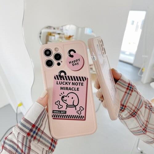 Retro kawaii puppy line art pink Japanese Phone Case For iPhone 11 12 Pro Max Xr Xs Max 6 7 8 Plus X 7Plus case Cute Soft Cover