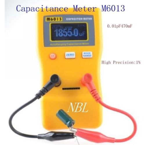 Digital Capacitance Tester 0.01pF to 470mF LCD Auto-ranging Capacitance Meter M6013 With SMD Test Clip High Accuracy Up to 1