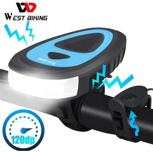WEST BIKING 3 Modes Bicycle Headlight 120db Electric Horn MTB Bike Bell Bike Accessories USB Rechargeable Cycling Horn Light