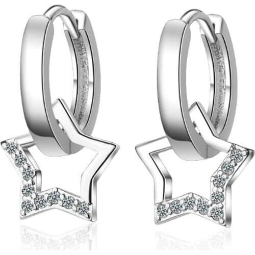 Exquisite Silver Color Star Crystal Earrings for Women Simplicity Charm Female Clip Earrings Fashion Jewelry Accessories