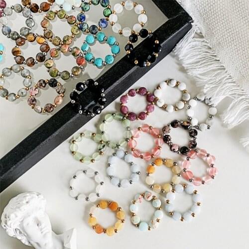 Momiji 2021 New Colourful Crystal Turquoise Natural Stone Rings for Women Fashion Flower Shape Rings Adjustable Jewelry Gifts