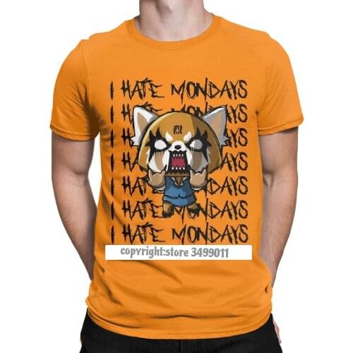 Men Aggretsuko Aggressive Retsuko I Hate Monday T Shirts Premium Cotton Funny Camisas Happy New Year Tshirts Printing T Shirts