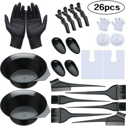 26 Pieces Hair Coloring Tool Set Hairdressing Tools Comb Brush Disposable Shower Cap Latex Gloves Hair Dyeing Bowl