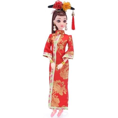New 29cm 12 Jointed Doll Toy 3D Eyes Chinese Clothes for Dolls Accessories with Female Naked Body Head Shoes Doll Toys for Girls