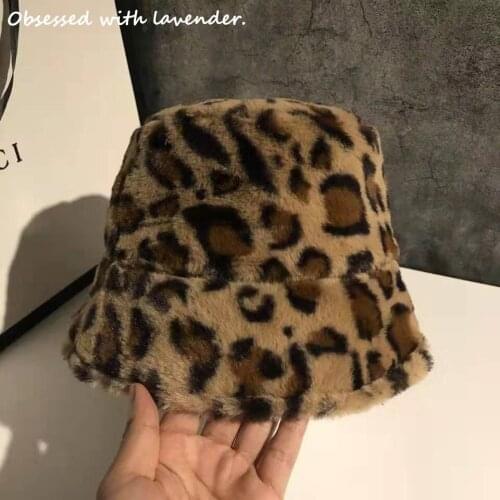 Obsessed with lavender.High-quality Hat Women Leopard Fisherman Hat Basin Hat Barrel Hat Mao Chimney Hat Fall/Winter Plush
