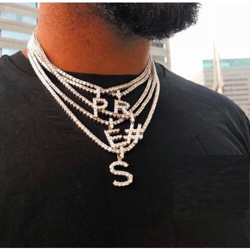 2020 Women Men Rock hip hop fashion 16" jewelry iced out cz Alphabet pendant new design Name CZ tennis chain Initial Necklaces
