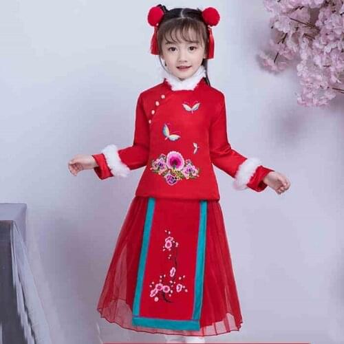 Grils Festival Outfit China National Costume For Kids New Year Costume Han Fu Winter Traditional Chinese Costume Boy Kids FF1755