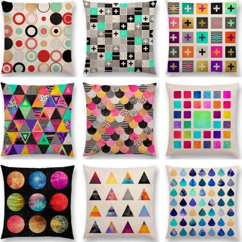 Hot Sale Colourful Geometric Mini Pattern Dream Rainbow Plaid Color Party Block Round Sector Diamond Cushion Sofa Throw Pillow