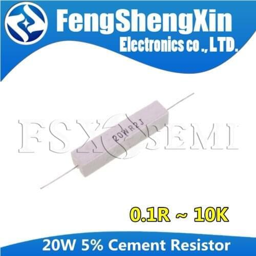 10pcs 20W 5% Cement Resistor Power Resistance 0.1R~10K 0.1R 0.5R 10R 50R 0.22 0.33 0.5 1 2 5 8 10 20 22 30 50 100 1K 1.5K 2K ohm