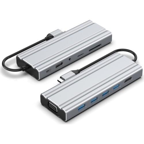 Schitec Type C Hub to HDMI-compatible Rj45 100M VGA Adapter OTG Thunderbolt 3 Dock with PD TF SD Jack 3.5mm for Macbook Pro/Air