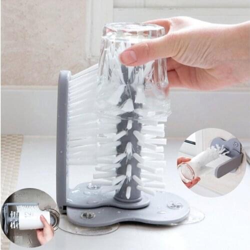 Glass Brush Bottle Water Coffee Cup Cleaner Mug Tea Glass Cleaning Brush PP+PVC Material Cup Handless Sucker Bottle Brush Tool