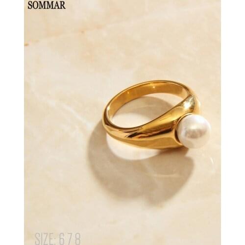 SOMMAR Hot Gift 18KGP Gold Filled size 6 7 8 Lady Engagement rings Pearls ins men ring Prom Accessories