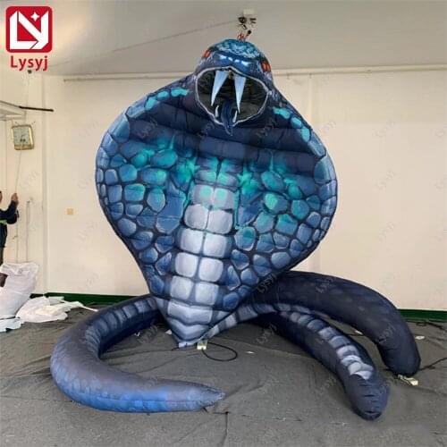 Ferocious Inflatable King Cobra 6m Height Giant Snake with Lighting Blow Up Serpent With Lights Backdrop Decorations