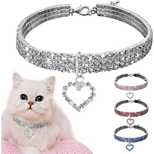 Bling Crystal Dog Collar Heart Shape Diamond Puppy Pet Shiny Full Rhinestone Necklace Exquisite Chocker for Pet Dogs