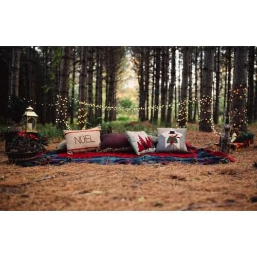 Cozy Outdoor Christmas woodland forest camping light Themed backdrops Computer print children kids background
