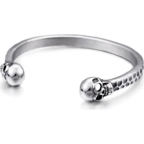 Vintage Titanium Steel Bracelet Opening Gothic Double Cranial Head Bracelet Men and women personality skull jewelry