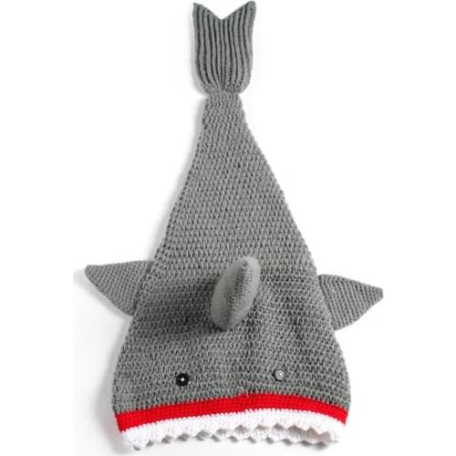 Crochet Knit Baby Shark Tail Blanket Newborn Photography Photo Prop Costume Infant Halloween Shark Cocoon Shower Gift