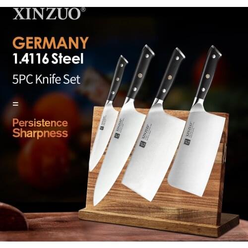 XINZUO 5PCS 1.4116 Stainless Steel Kitchen Chef Knives Set Magnetic Knife Holder Chef Slicing Santoku Utility Knife Kitchen Tool