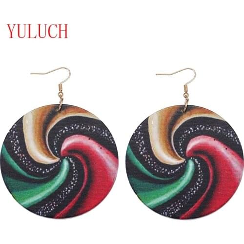YULUCH New Design Natural Wooden Painted Spiral Hollow and Yi Woman Pendant for Fashion Ethnic Woman Jewelry Earrings Gift